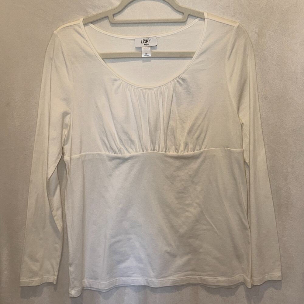 Loft Womens Ruched Peplum Long Sleeve Top Size Large Petite Casual Classic Prep